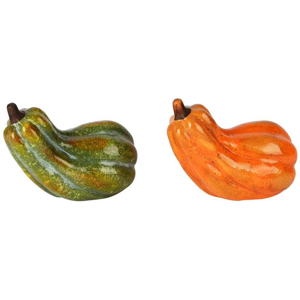 Dekoratief | Deco pompoen, groen/oranje, keramiek, 15x10x12cm, set van 2 stuks | A255178