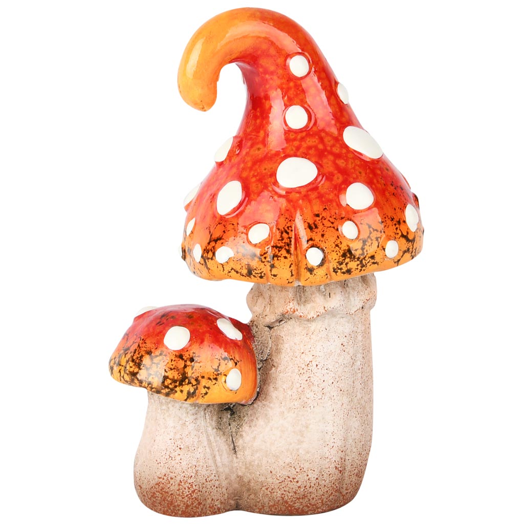 Dekoratief | Duo paddenstoel m/witte stippen, oranje, keramiek, 8x6x12cm | A255190