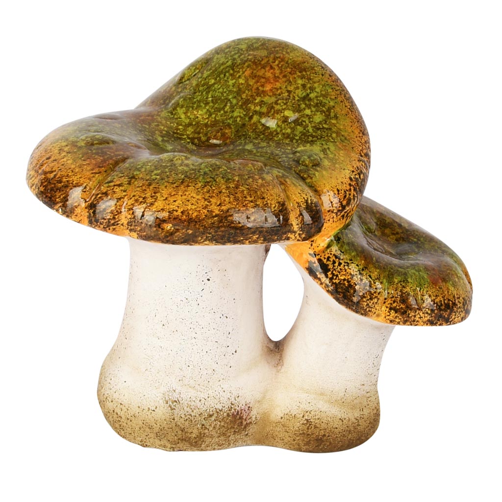 Dekoratief | Duo paddenstoel, groen/wit, keramiek, 13x10x11cm | A255196