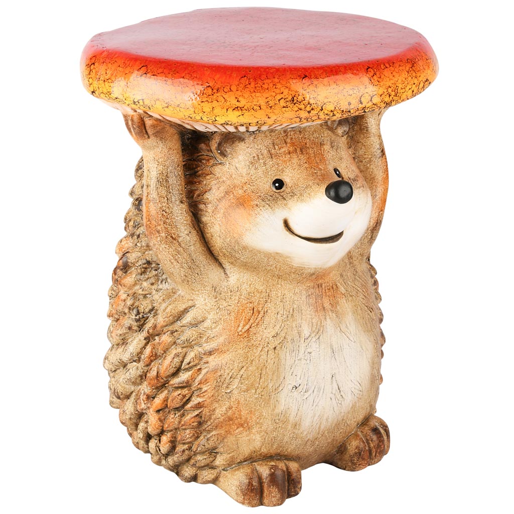 Dekoratief | Egel 'Bruno' m/paddenstoel, bruin/oranje, resina/magnesium, 27x26x34cm | A255199