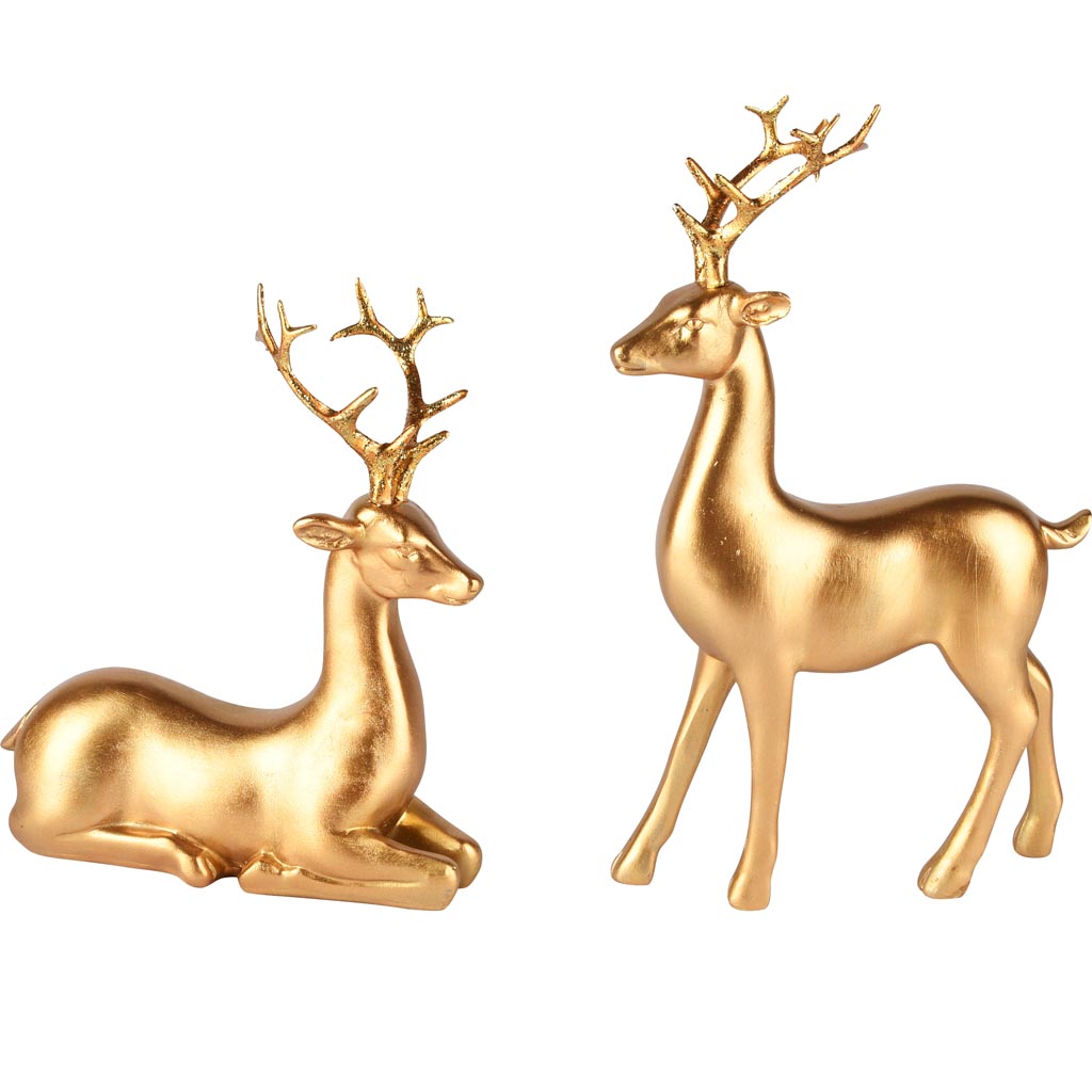 Dekoratief | Hert staand/liggend, goud, resina, 17x7x30cm, set van 2 stuks | A255203