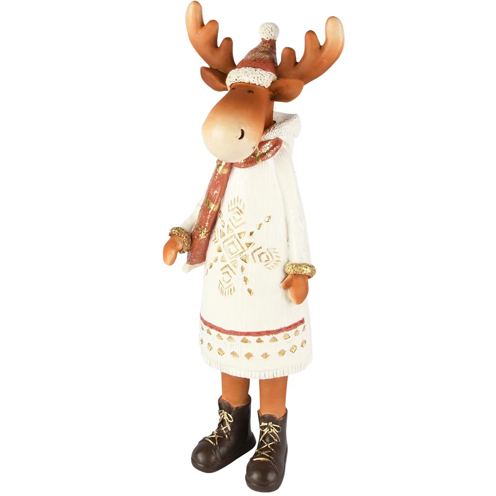 Dekoratief | Rendier staand m/kerstmuts, wit, resina, 10x10x33cm | A255205