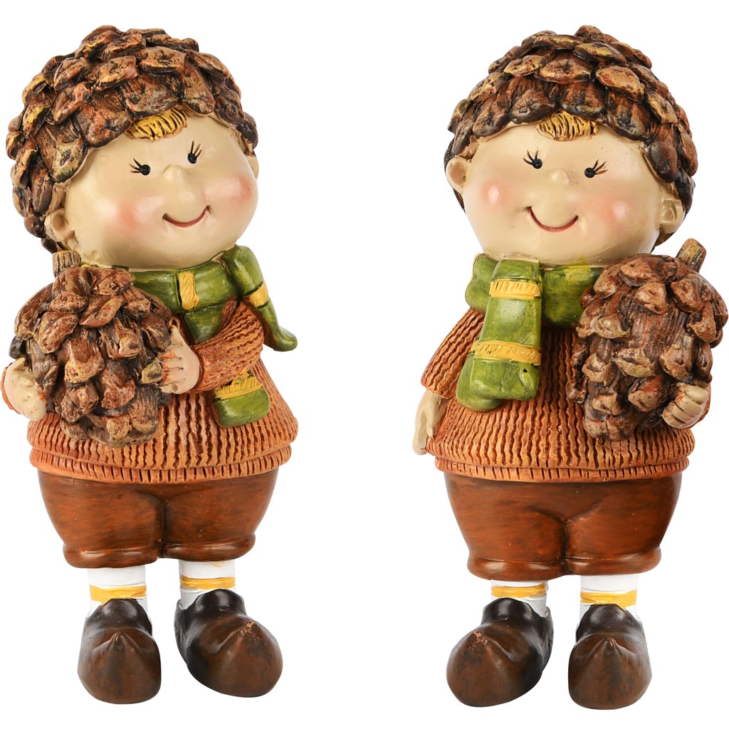 Dekoratief | Herfstkindje staand m/dennenappel, resina, 6x6x11cm, set van 2 stuks | A255267