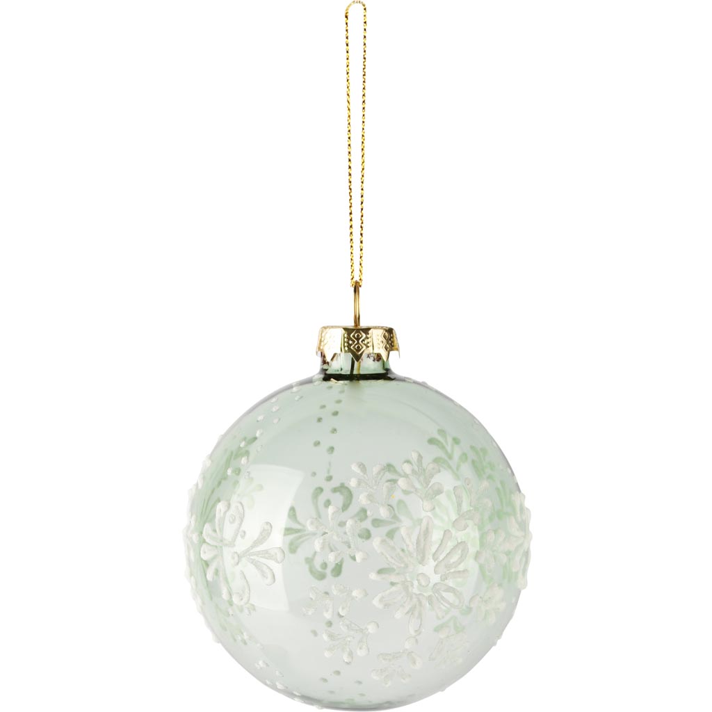 Dekoratief | Hanger bal m/bloemen, groen/wit, glas, 8x8x8cm | A255280