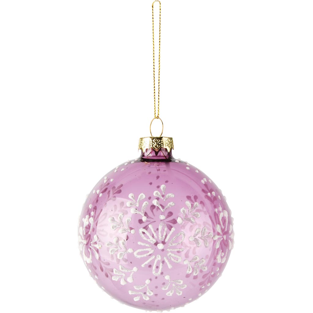 Dekoratief | Hanger bal m/bloemen, roze/wit, glas, 8x8x8cm | A255281