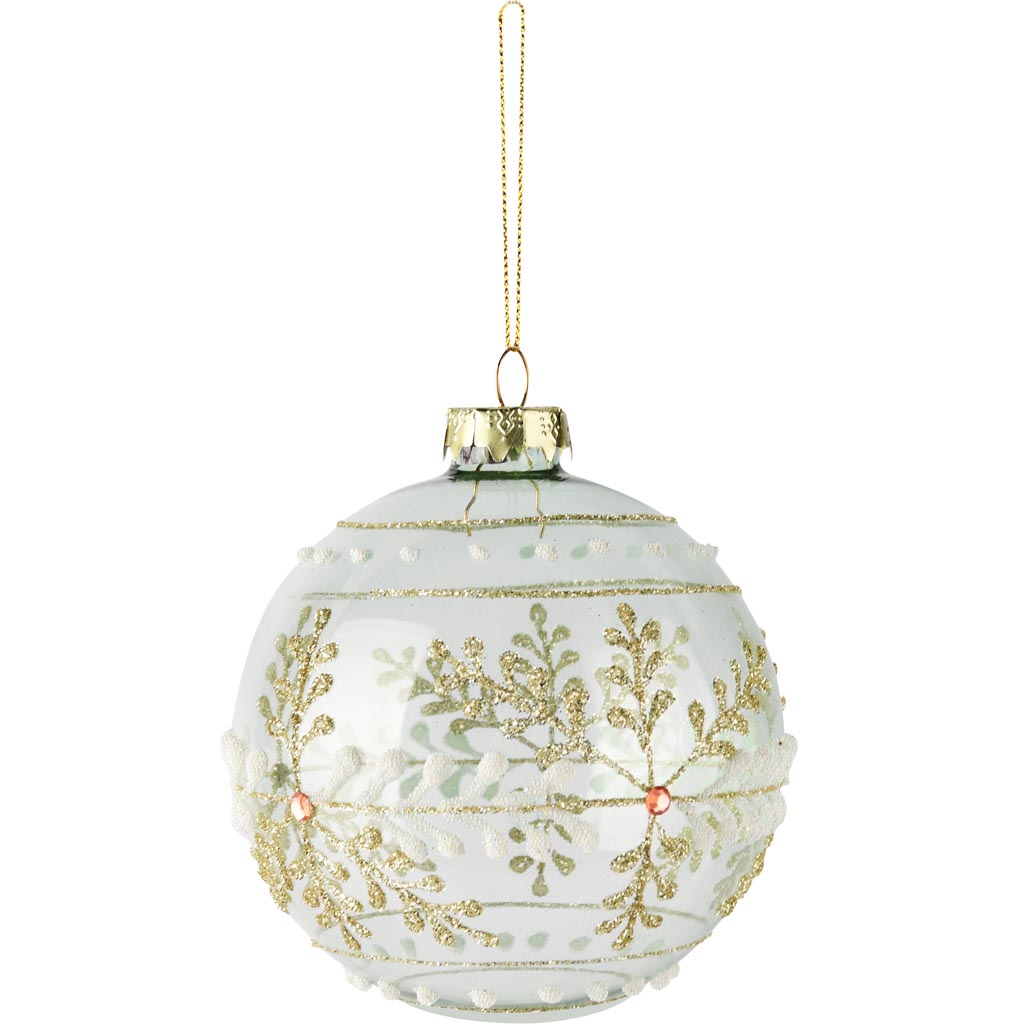 Dekoratief | Hanger bal m/sneeuwvlokken, transparant/goud, glas, 10x10x10cm | A255282