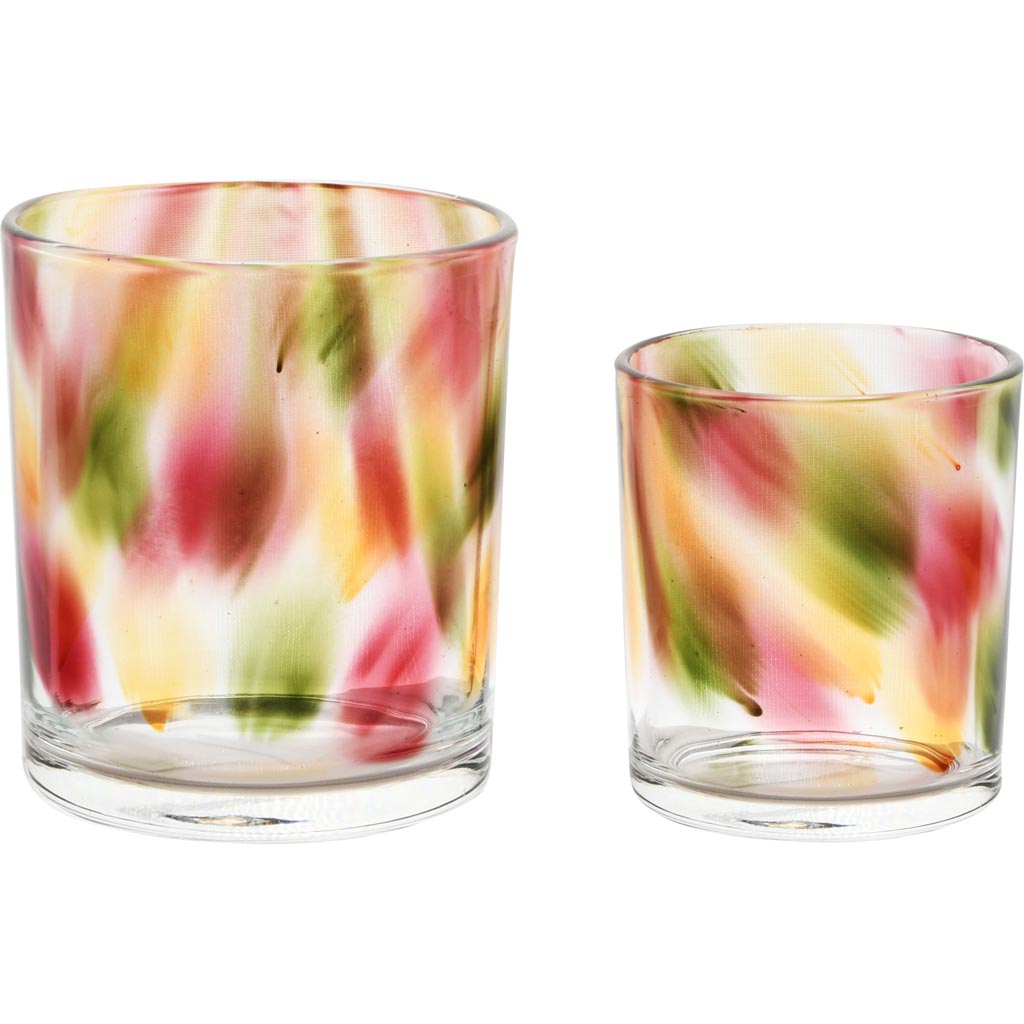 Dekoratief | Set 2 theelichthouders 'Multi Color Smudge', glas, 9x9x10cm | A255297