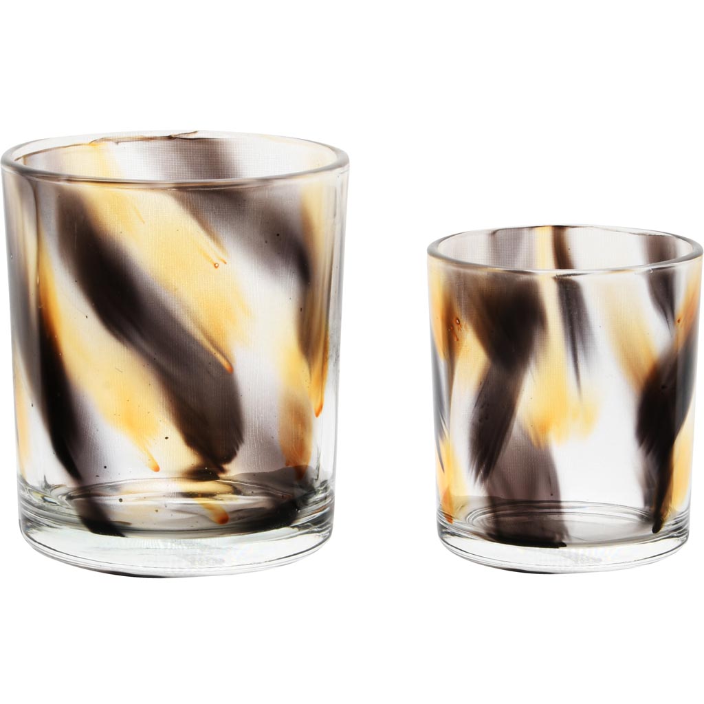 Dekoratief | Set 2 theelichthouders 'Black & Gold Smudge', glas, 9x9x10cm | A255298