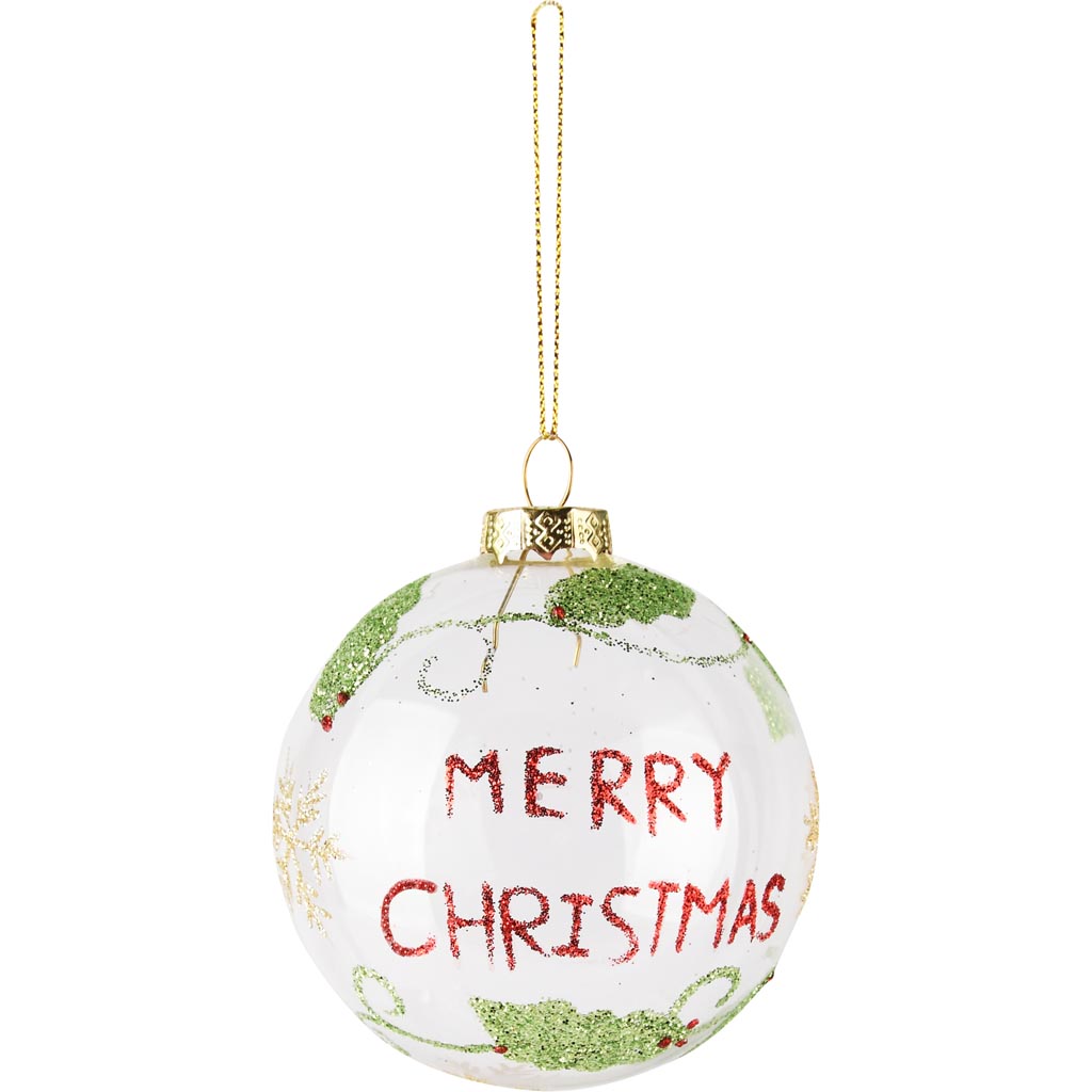 Dekoratief | Hanger bal 'Merry Christmas', transparant, glas, 8x8x8cm | A255299