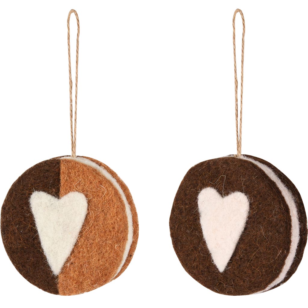 Dekoratief | Hanger koekje m/hartje, roze/bruin, stof, 8x8x2cm, set van 2 stuks | A255344