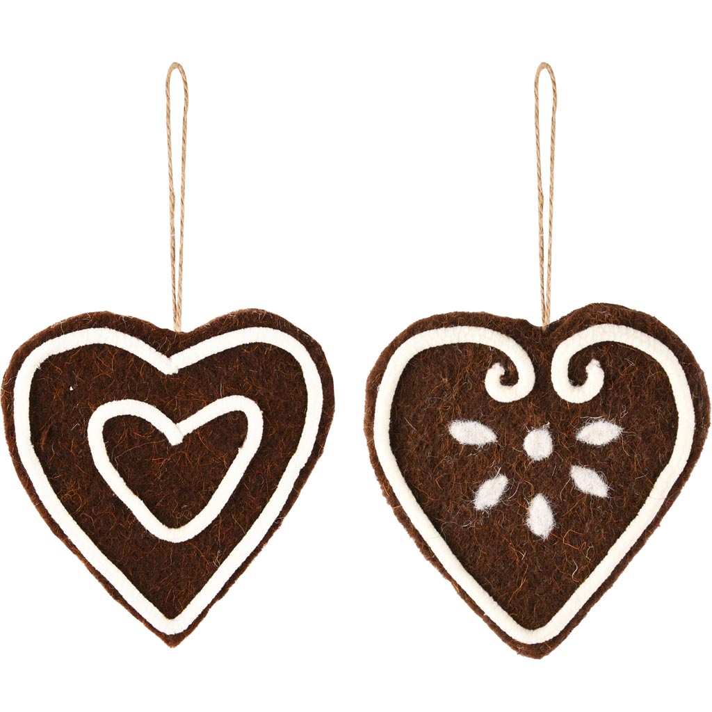Dekoratief | Hanger hartje, bruin/wit, stof, 11x1x11cm, set van 2 stuks | A255346
