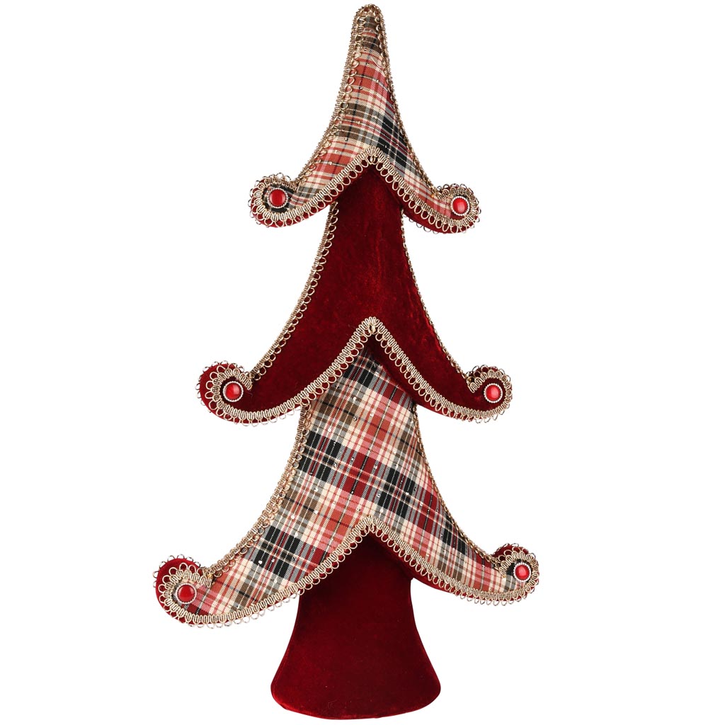 Dekoratief | Deco boompje geruit, rood/goud, stof, 34x11x60cm | A255353