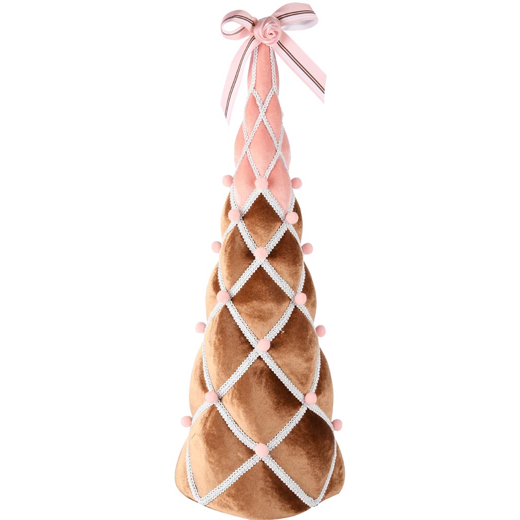 Dekoratief | Kegel vorm m/strikje, bruin/roze, stof, 21x21x58cm | A255354