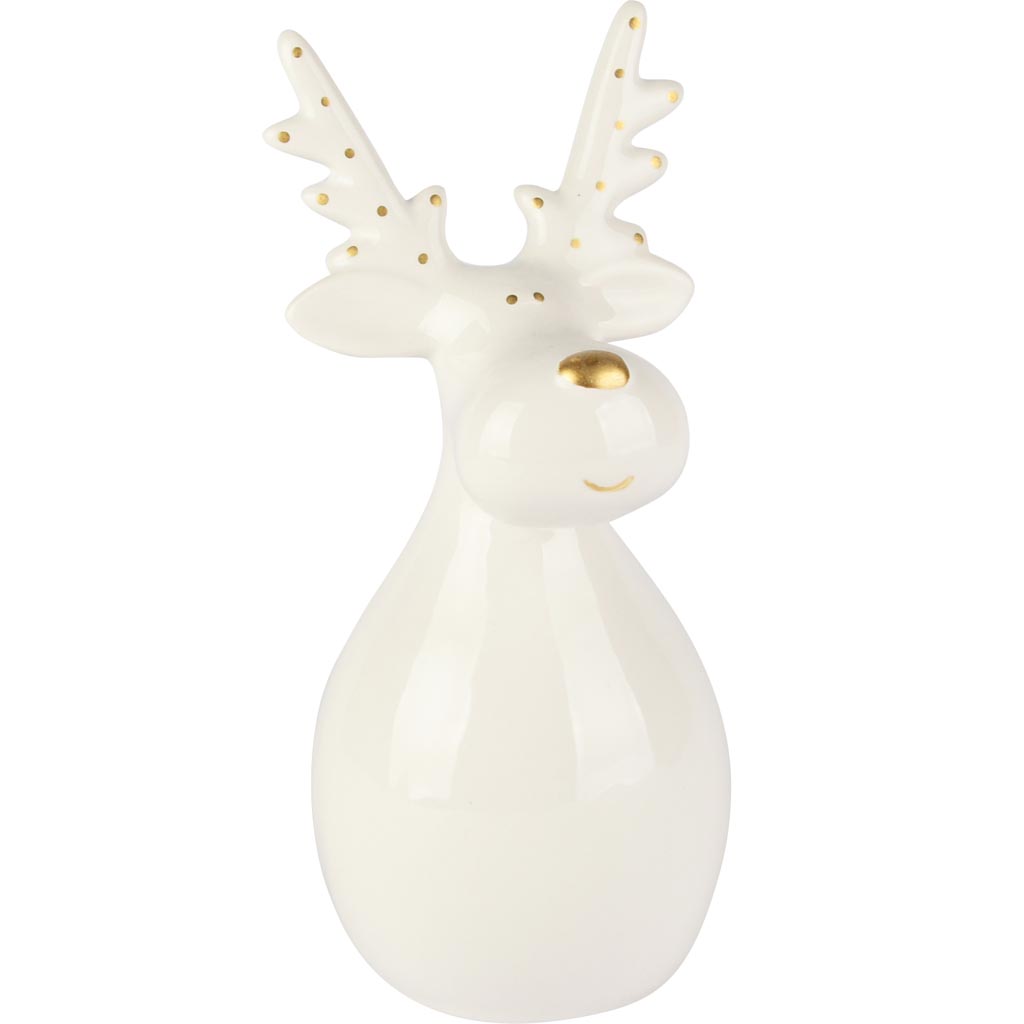 Dekoratief | Deco rendier, wit/goud, dolomiet, 9x9x20cm | A255368
