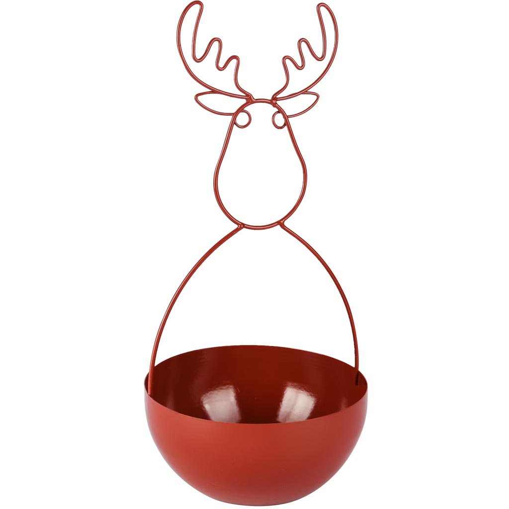 Dekoratief | Bowl m/rendier, rood, metaal, 16x16x32cm | A255389