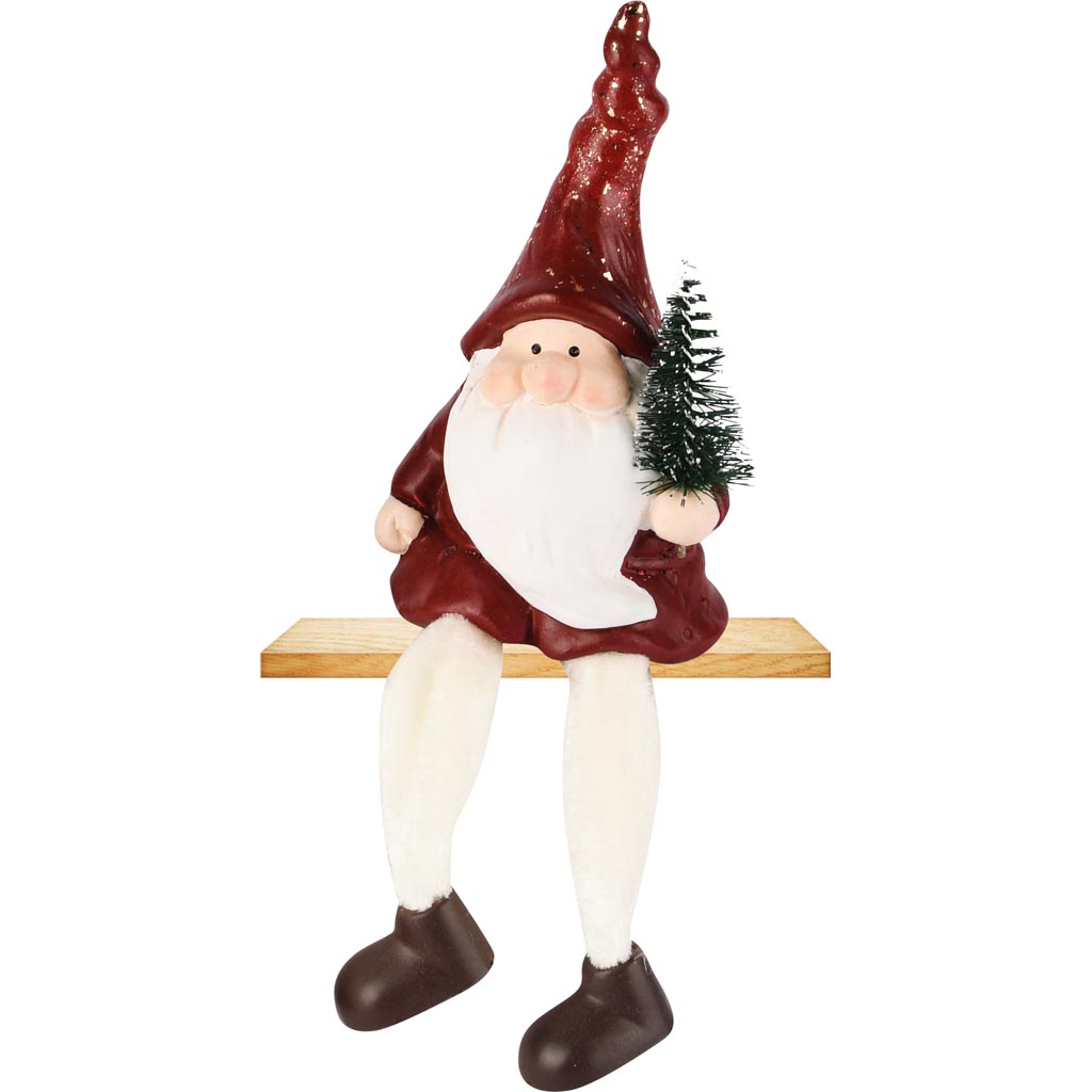 Dekoratief | Santa m/hangbenen, rood/wit, TC, 7x6x14cm | A255411