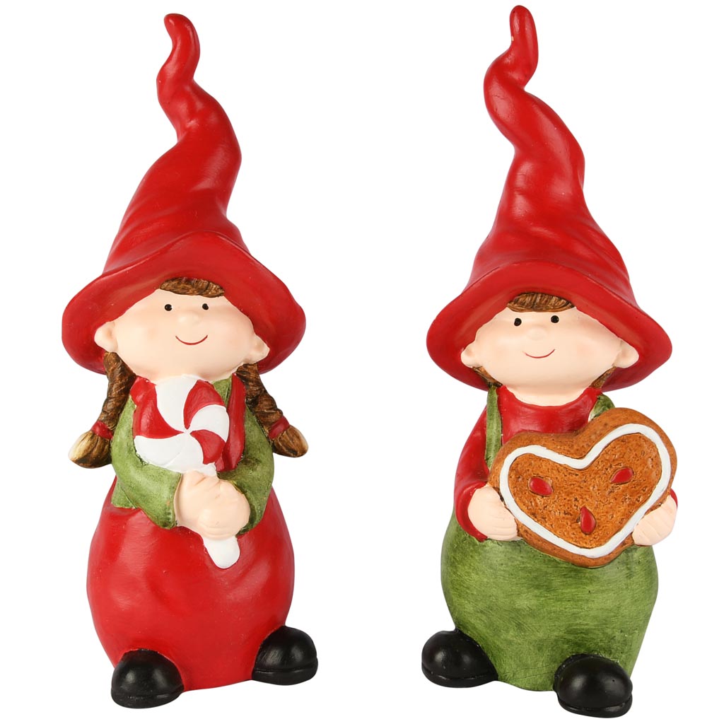 Dekoratief | Kindje m/lolly/hartje, rood/groen, resina, 9x8x24cm, set van 2 stuks | A255429