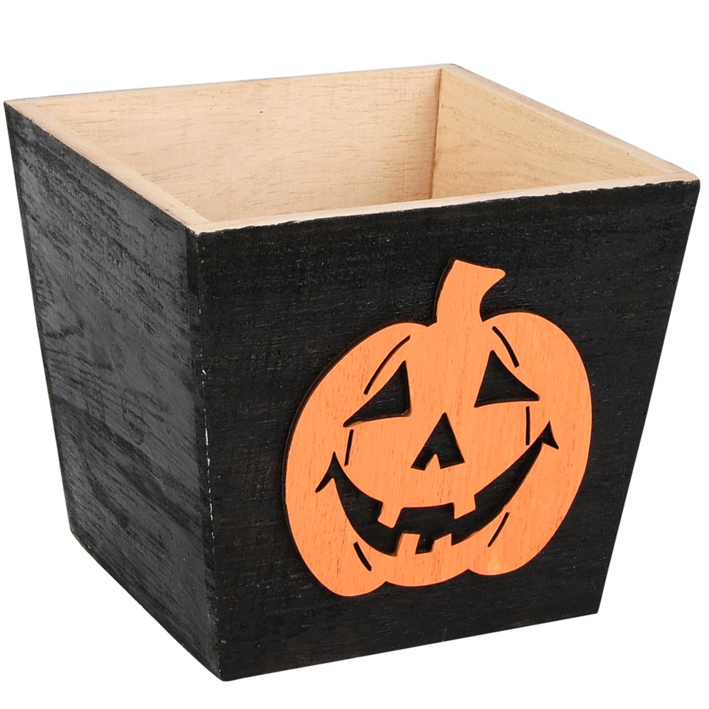 Dekoratief | Bakje m/pompoen, oranje/zwart, hout, 14x14x12cm | A255441