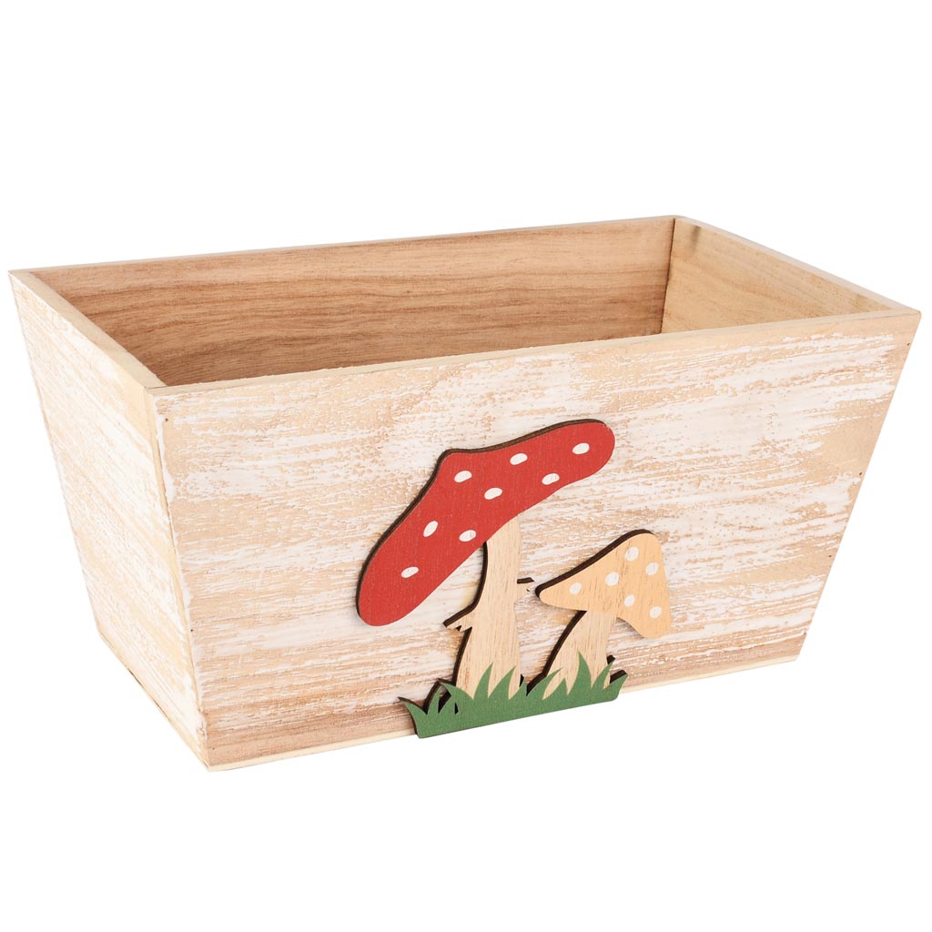 Dekoratief | Bakje m/paddenstoelen, naturel/rood, hout, 24x14x12cm | A255444