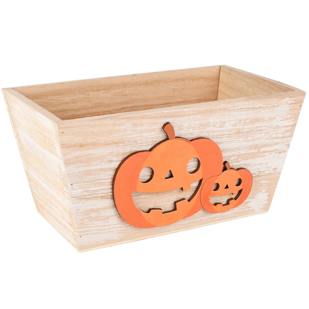 Dekoratief | Bakje m/pompoenen, naturel/oranje, hout, 20x12x10cm | A255445
