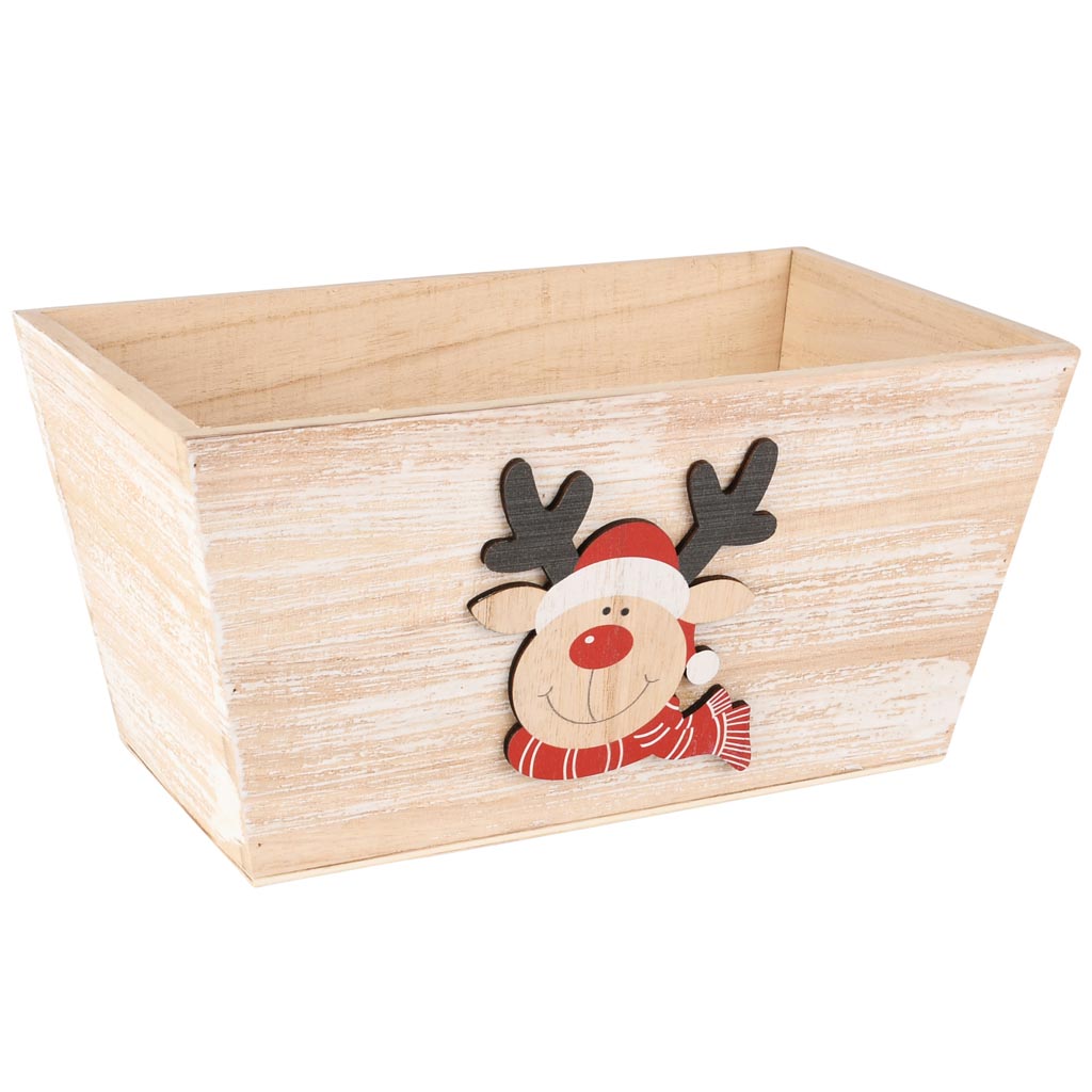 Dekoratief | Bakje m/rudolf, naturel/rood, hout, 24x14x12cm | A255447