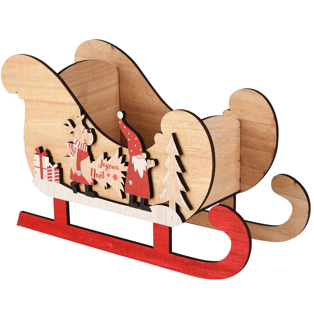 Dekoratief | Bakje slee 'Joyeux No?l', naturel/rood, hout, 29x12x19cm | A255454