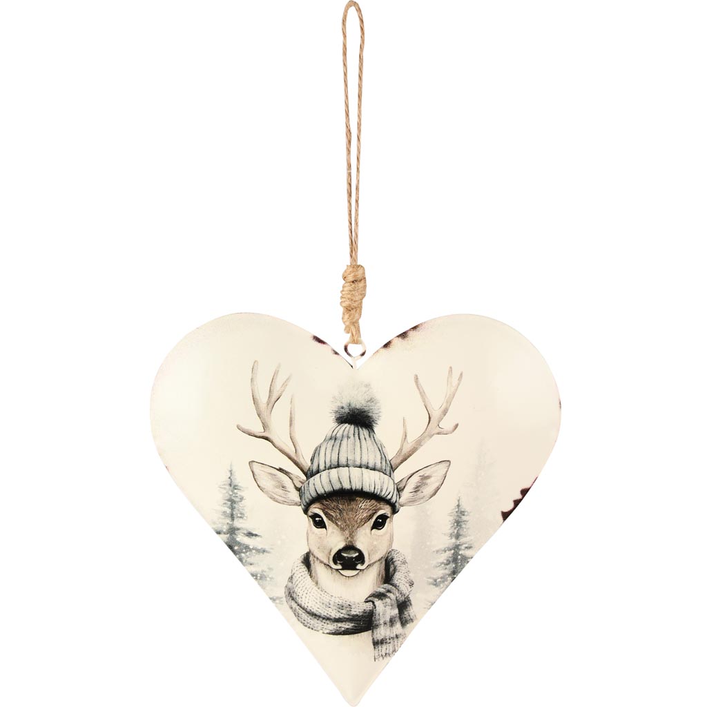 Dekoratief | Hanger hart 'Winter Deer', metaal, 15x15x3cm | A255478