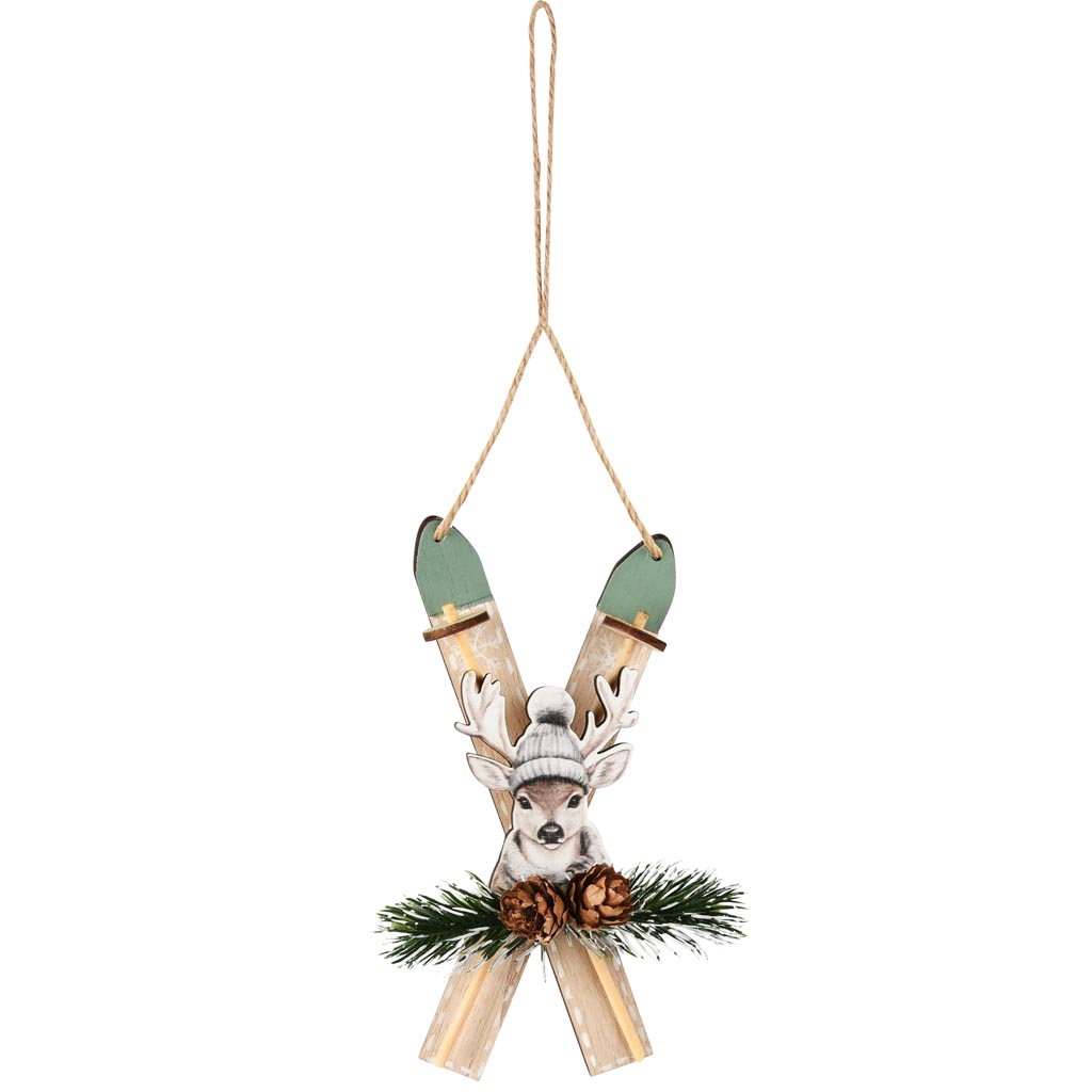 Dekoratief | Hanger ski's 'Winter Deer', hout, 14x7x4cm | A255487