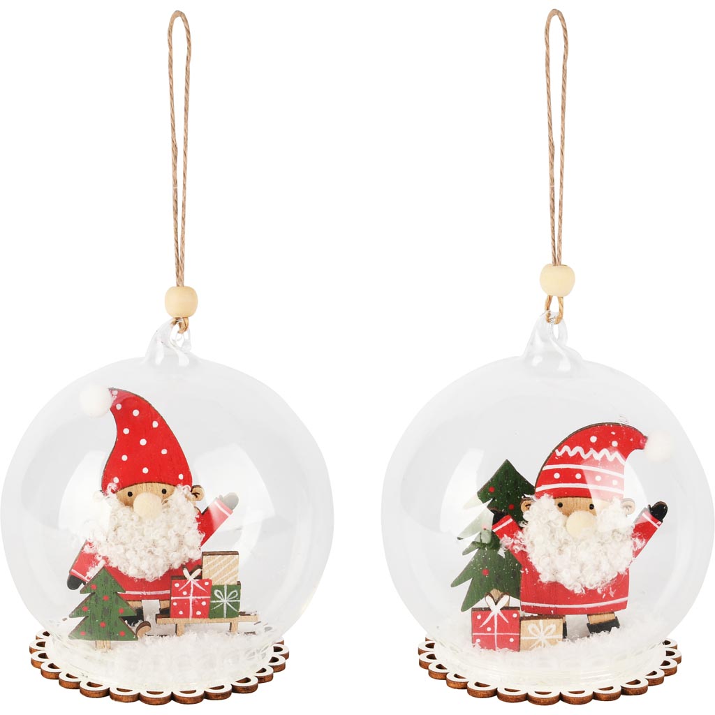 Dekoratief | Hanger bal m/santa, groen/rood, glas/hout, 10x10x10cm, set van 2 stuks | A255500
