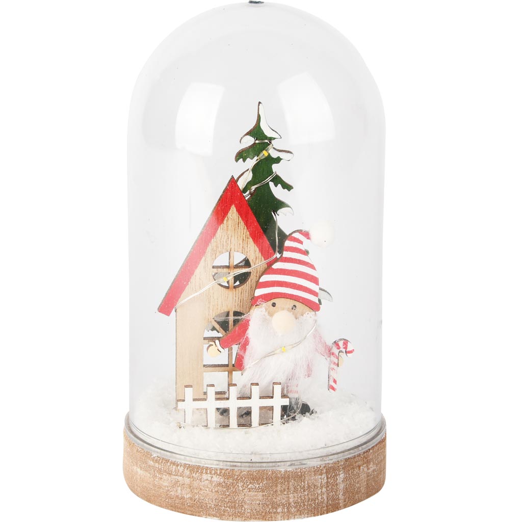 Dekoratief | Globe m/santa, groen/rood, glas/hout, LED, 10x10x17cm | A255502