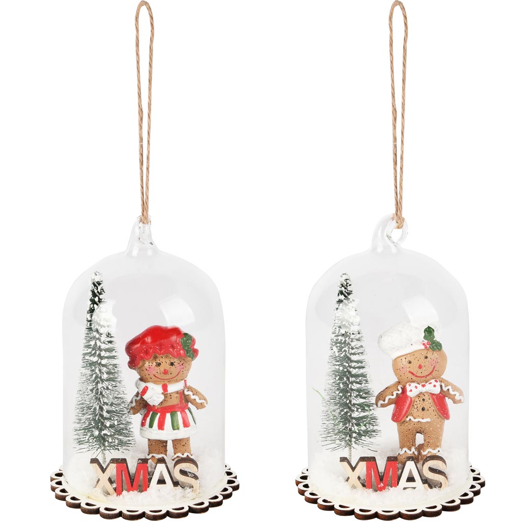 Dekoratief | Hanger globe m/cookie, glas/hout, 7x7x11cm, set van 2 stuks | A255504