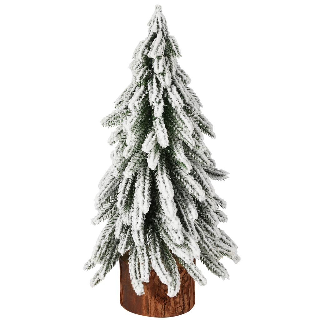Dekoratief | Deco boompje op voet, groen/wit, naturel/hout, 14x14x26cm | A255509