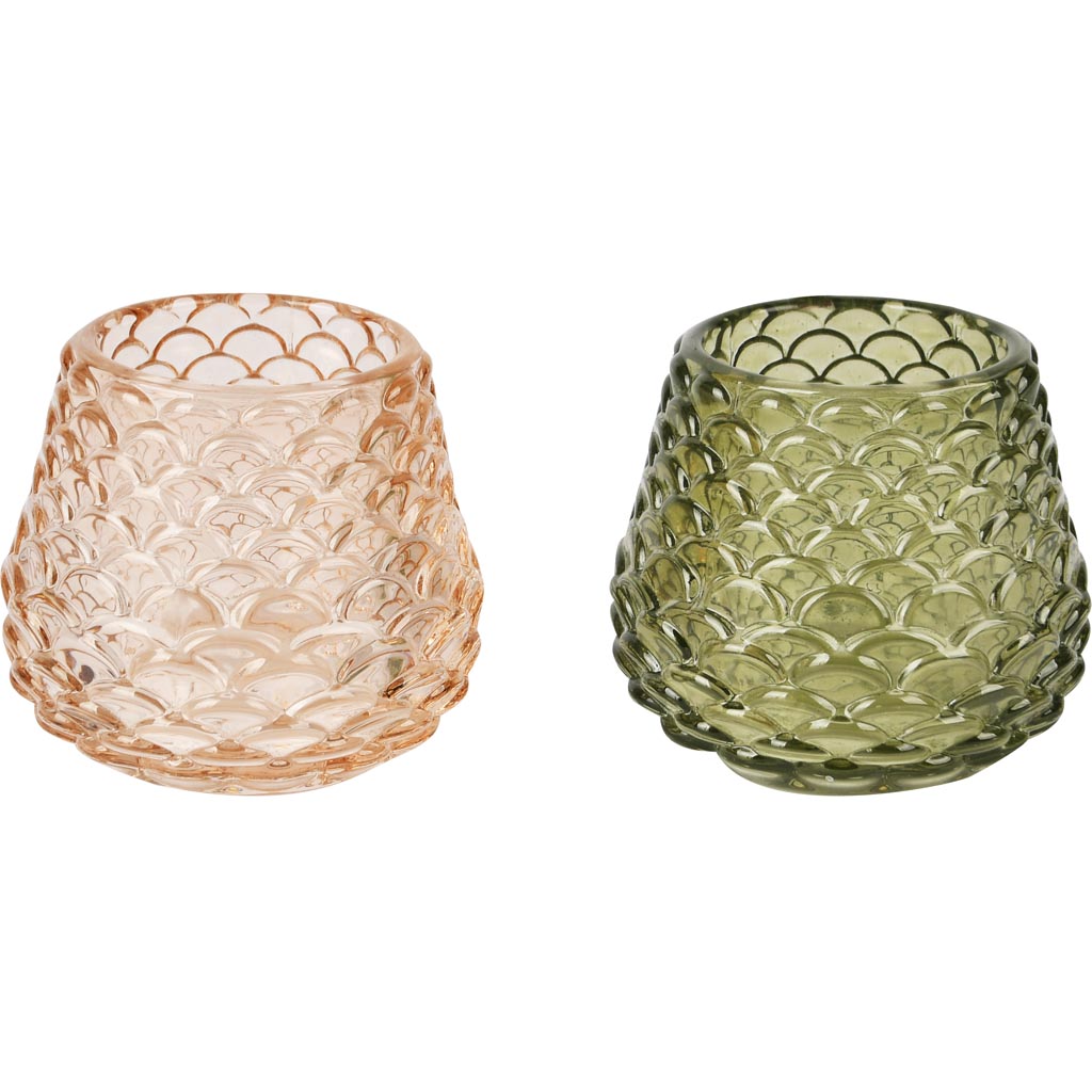 Dekoratief | Theelichthouder, groen/goud, glas, 7x7x7cm, set van 2 stuks | A255519