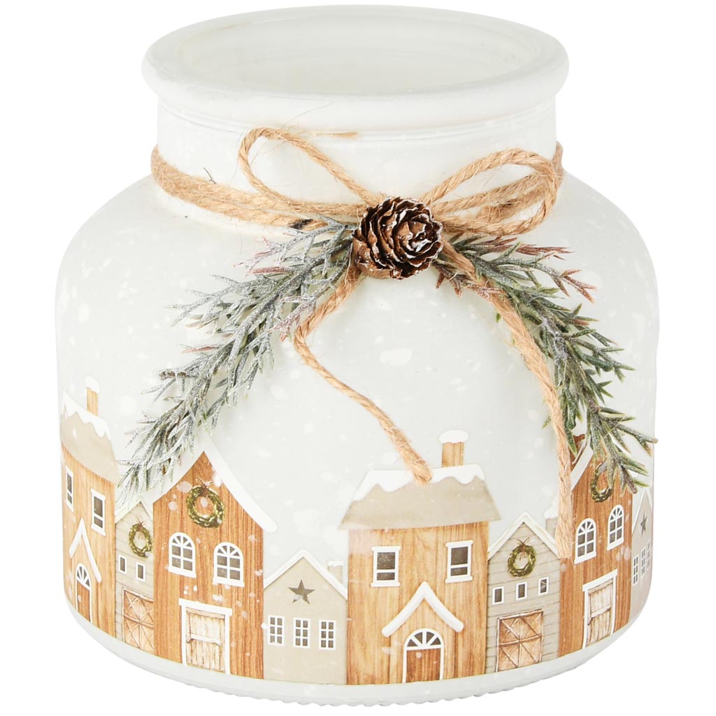 Dekoratief | Theelichthouder 'Winter Village', wit, glas, 12x12x12cm | A255531