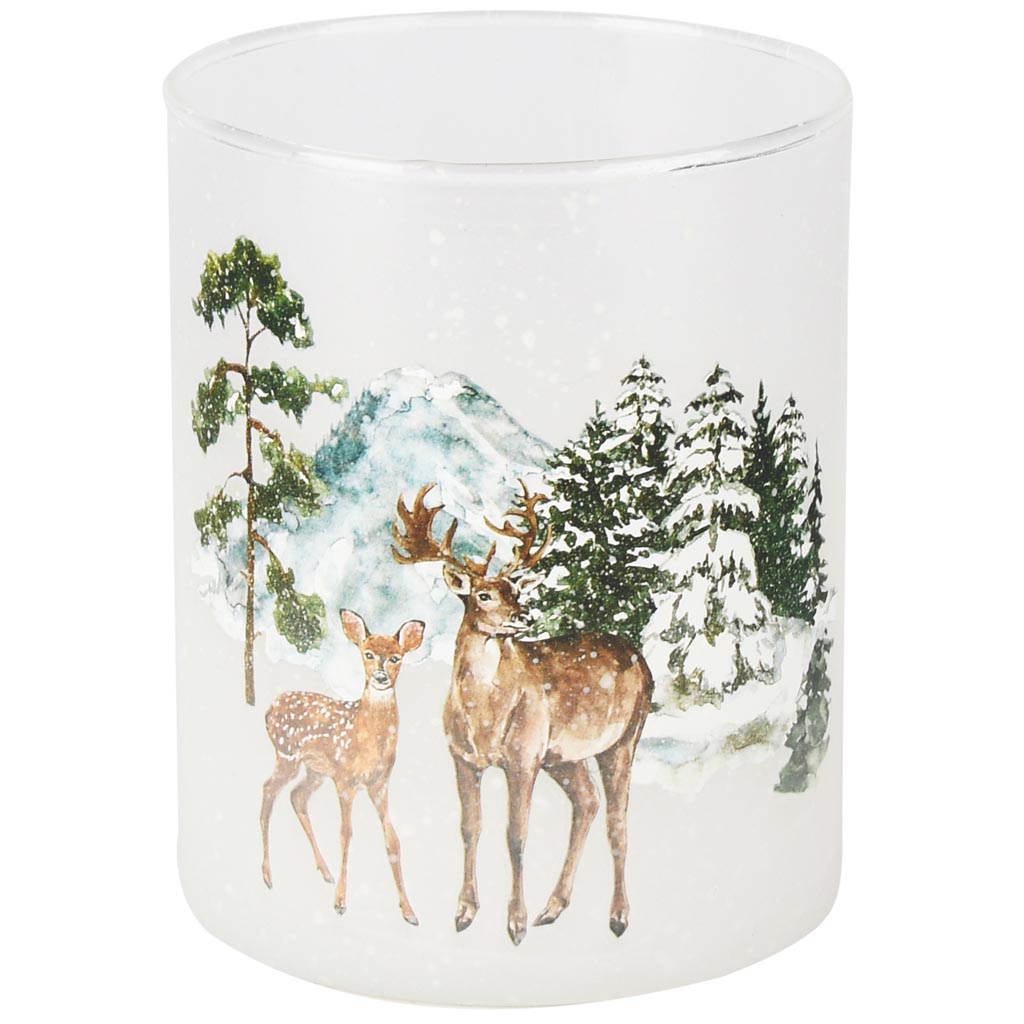 Dekoratief | Theelichthouder 'Mystery Deer', wit, glas, 18x8x10cm | A255532