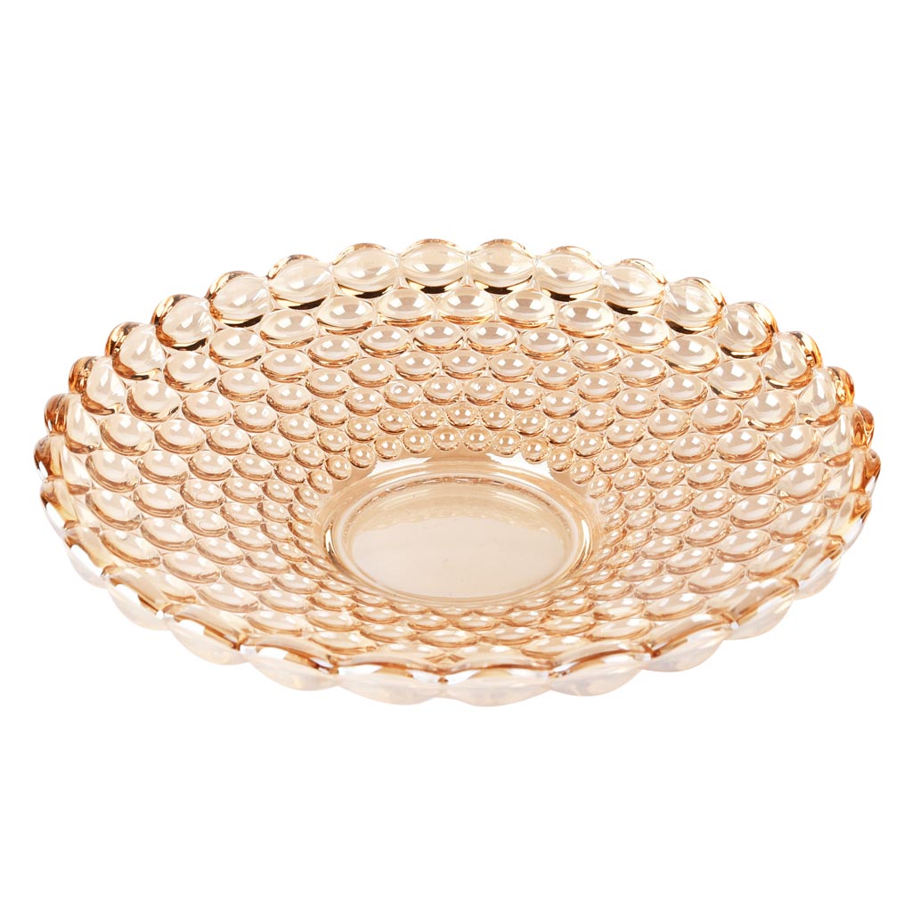 Dekoratief | Deco schaal rond, oranje, glas, 29x29x6cm | A255537