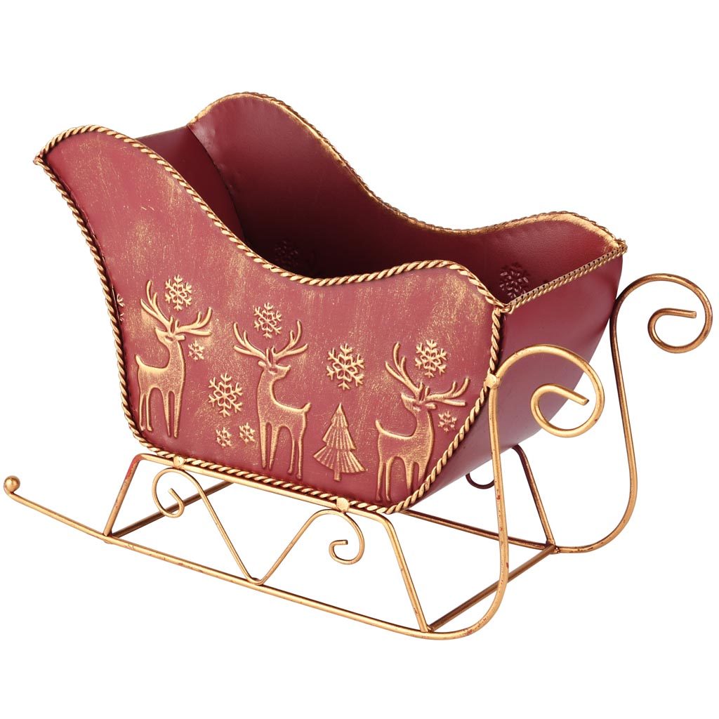 Dekoratief | Bakje slee 'Deer', rood/goud, metaal, 24x12x14cm | A255574