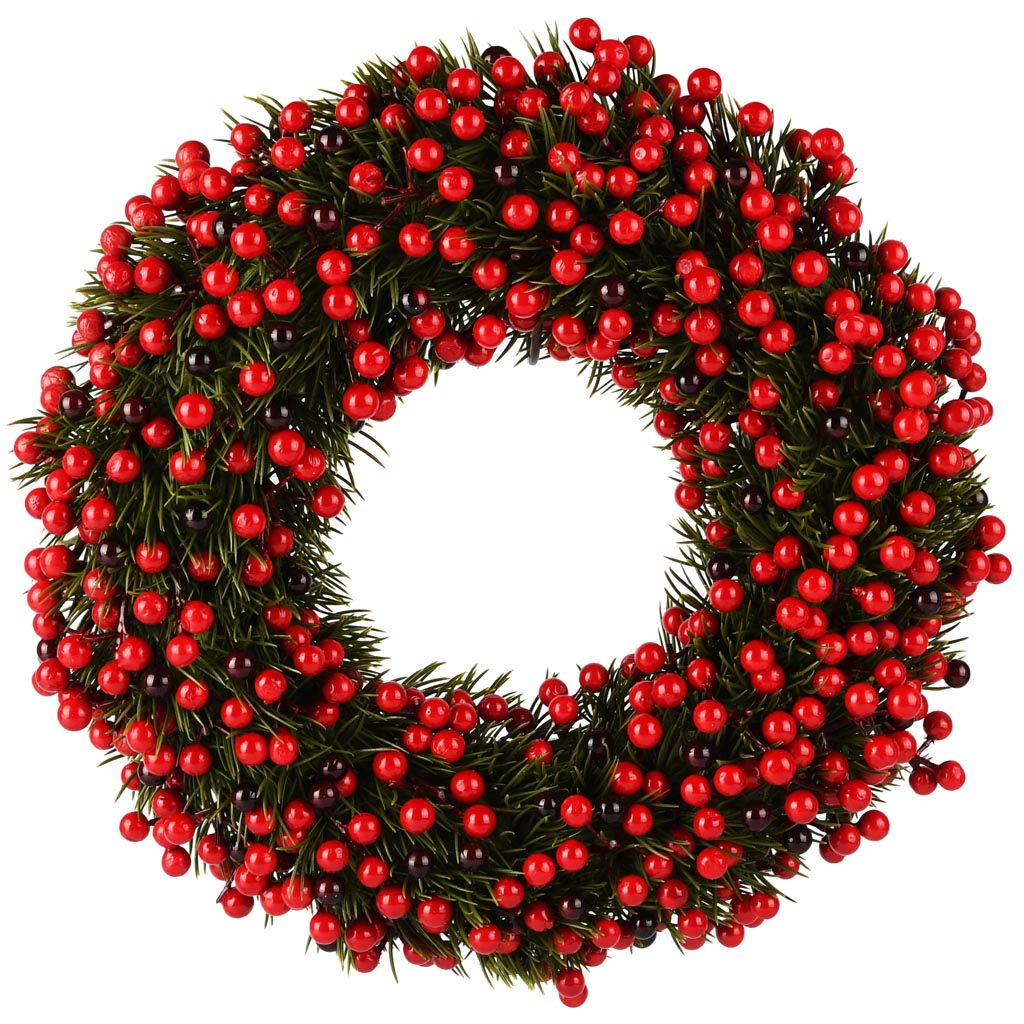 Dekoratief | Krans m/bessen, rood/groen, 32x32x7cm | A255588