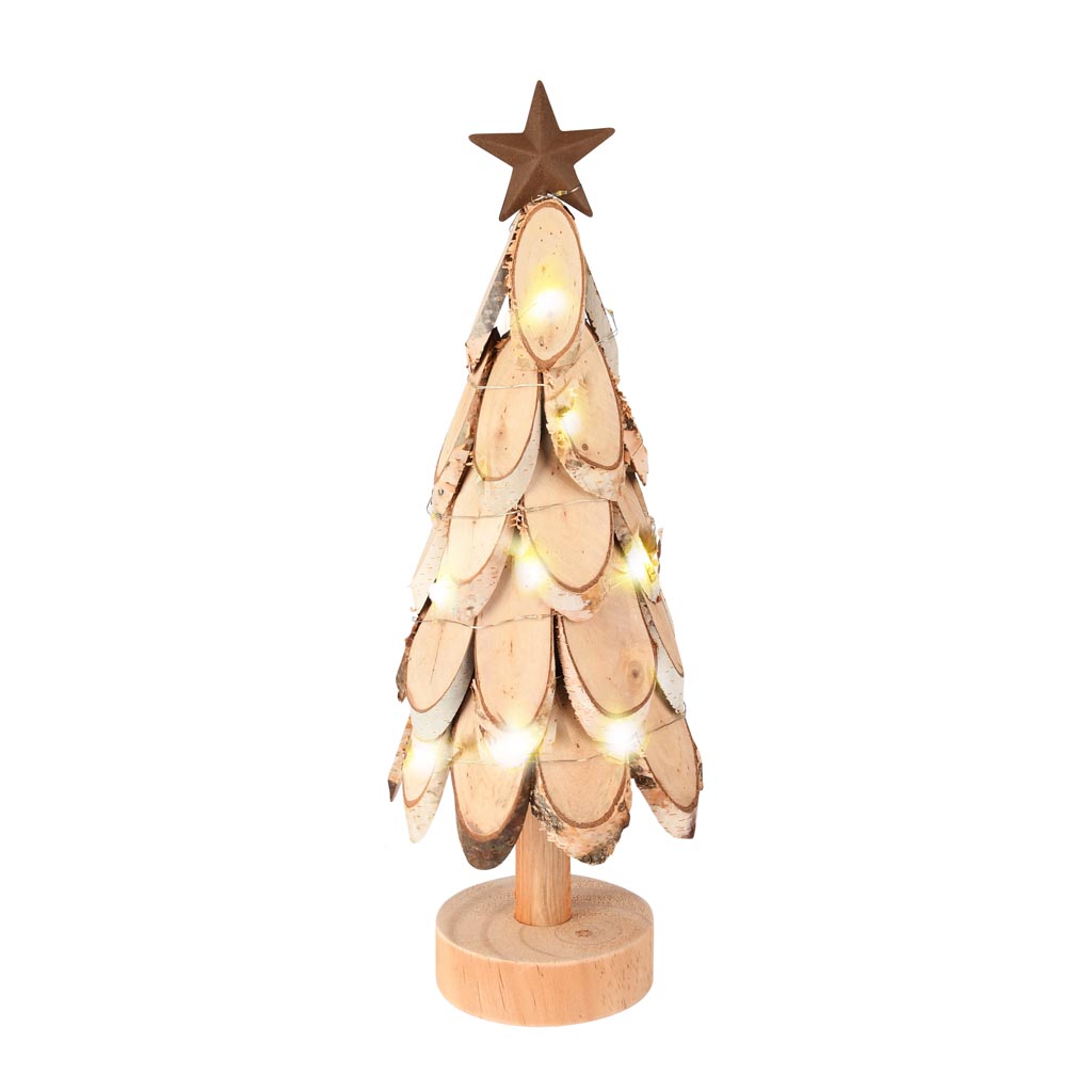Dekoratief | Deco boompje m/ster, naturel, hout, LED, 13x13x41cm | A255601