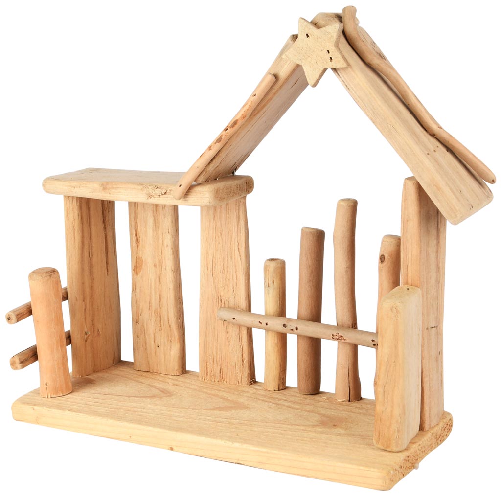 Dekoratief | Kerststal m/ster, naturel, hout, 28x10x24cm | A255611