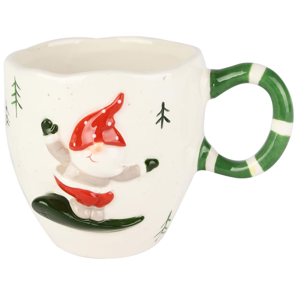 Dekoratief | Mok 'Snowboard Santa', rood/wit/groen, keramiek, 14x11x10cm | A255623