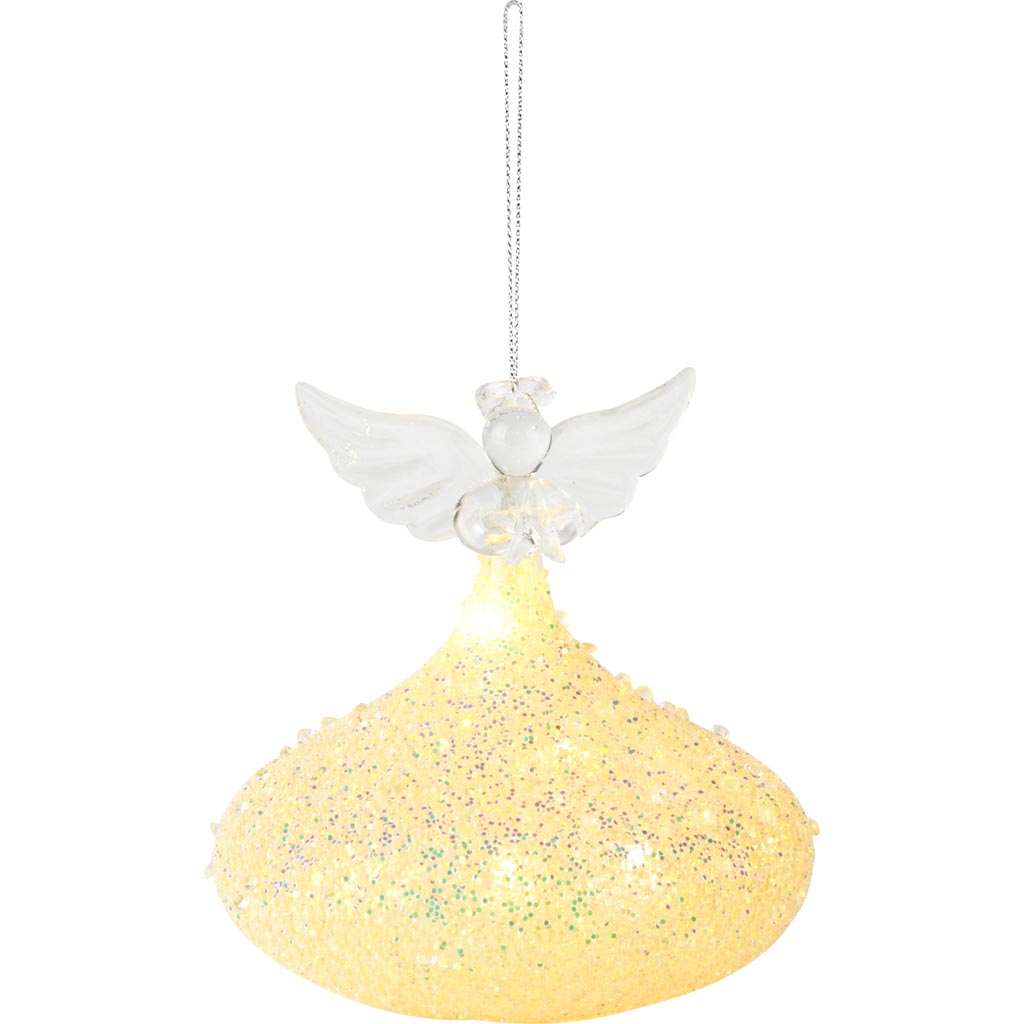 Dekoratief | Hanger engeltje m/ster, transparant/goud, glas, LED, 12x12x12cm | A255655