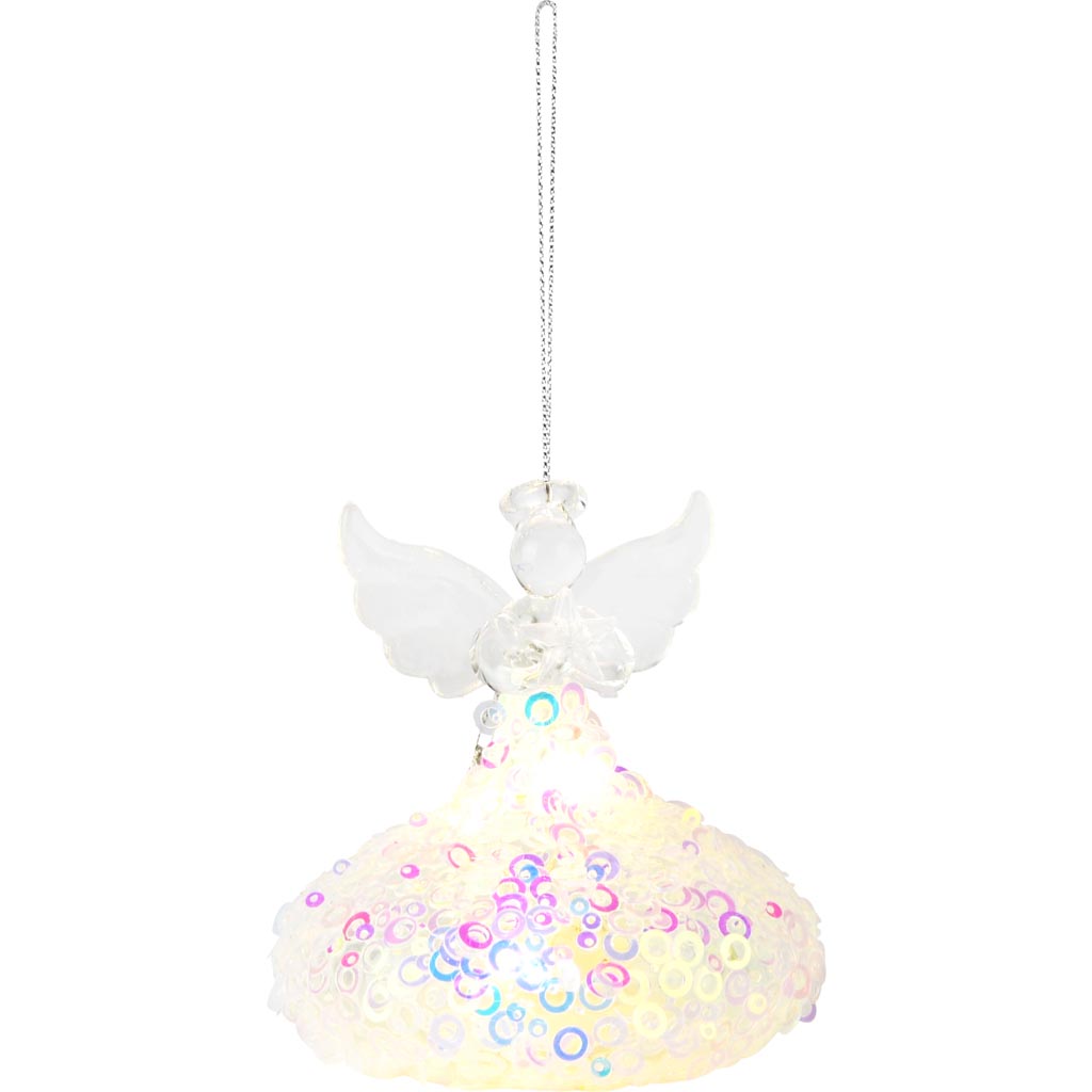 Dekoratief | Hanger engeltje m/pailletten, glas, LED, 8x8x8cm | A255657