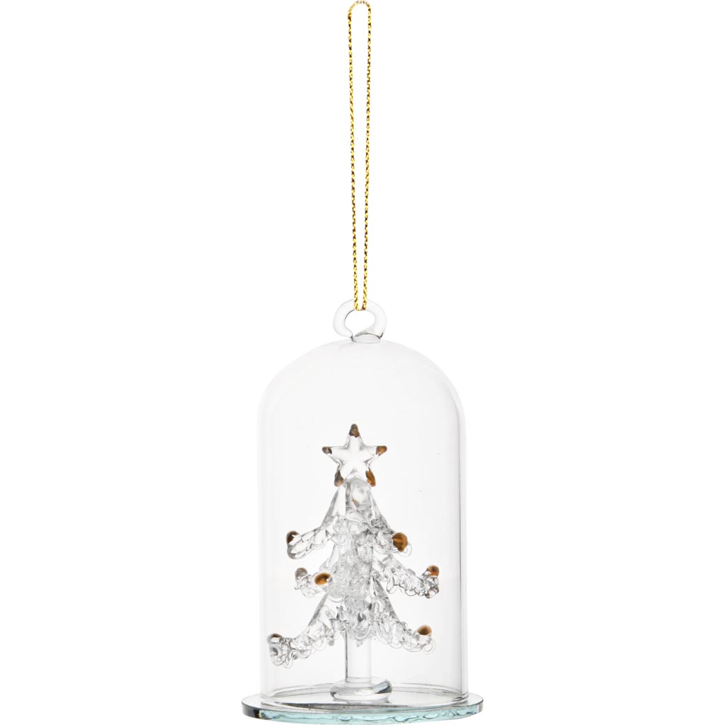 Dekoratief | Hanger globe m/kerstboompje, transparant, glas, 6x6x10cm | A255670