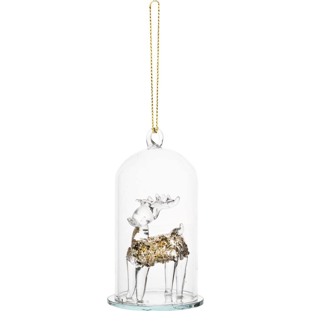 Dekoratief | Hanger globe m/hertje, transparant/goud, glas, 6x6x10cm | A255671