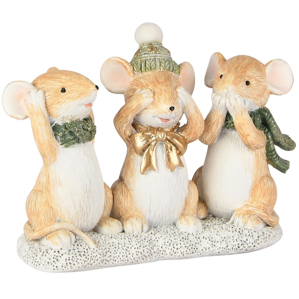 Dekoratief | Trio muisjes horen/zien/zwijgen, resina, 12x5x9cm | A255713