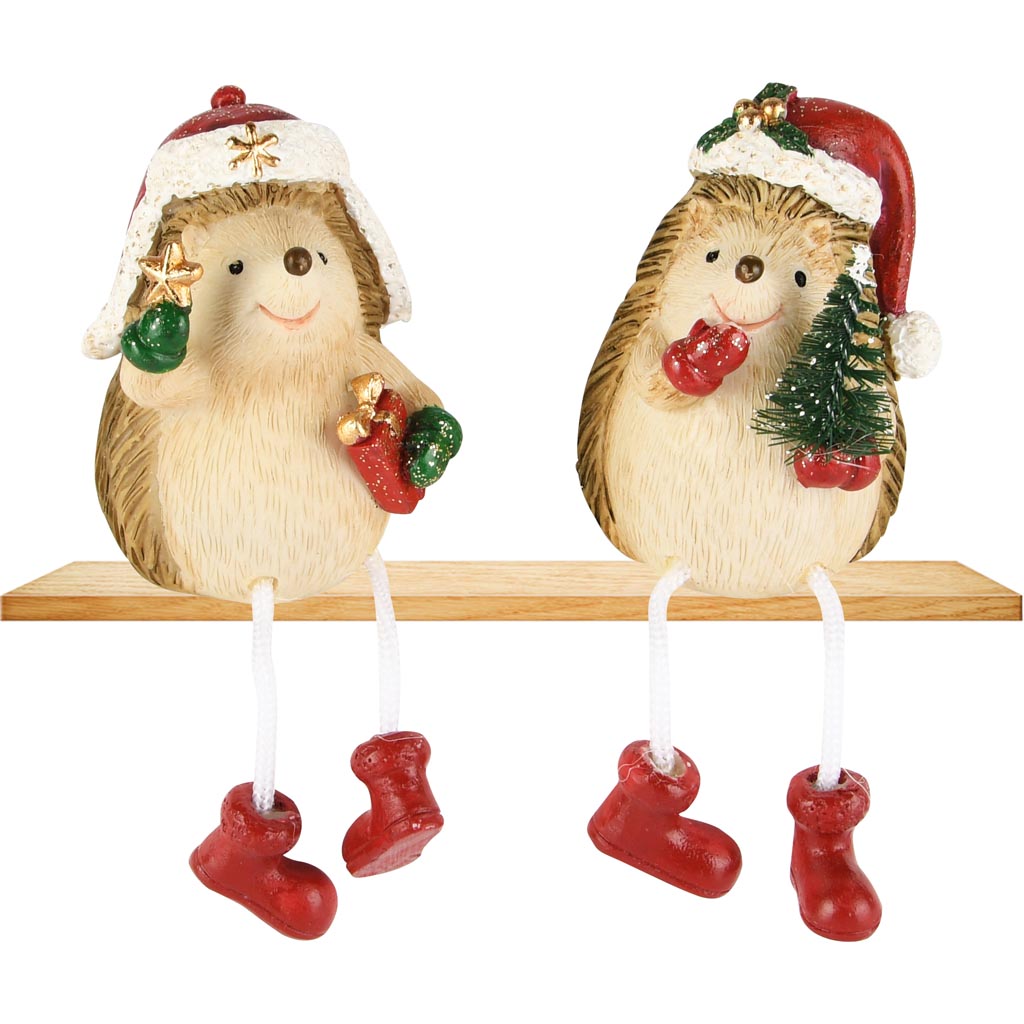 Dekoratief | Egeltje m/hangbeentjes, rood/bruin, resina, 5x5x7cm, set van 2 stuks | A255717