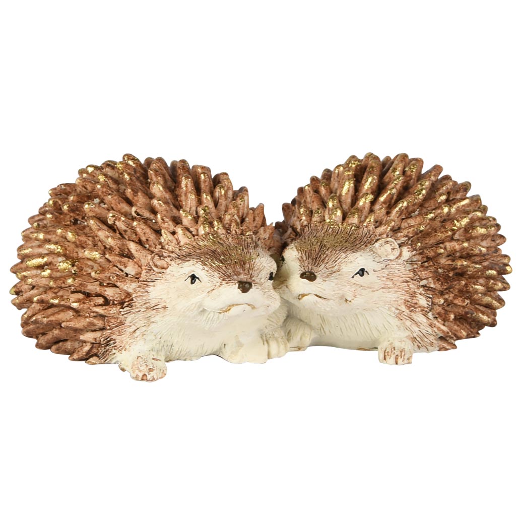 Dekoratief | Koppel egeltjes, bruin/wit, resina, 10x6x4cm | A255720