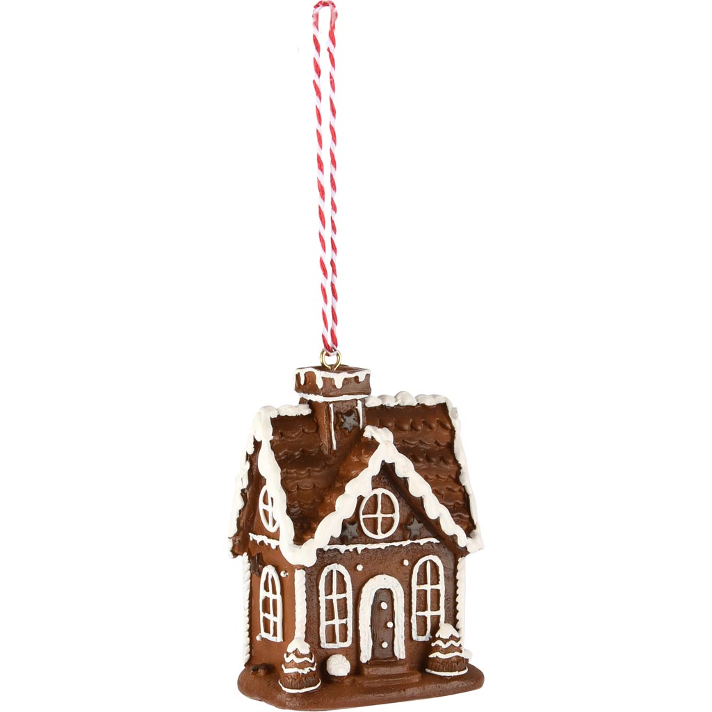 Dekoratief | Hanger huisje, bruin/wit, resina, 6x4x8cm | A255733