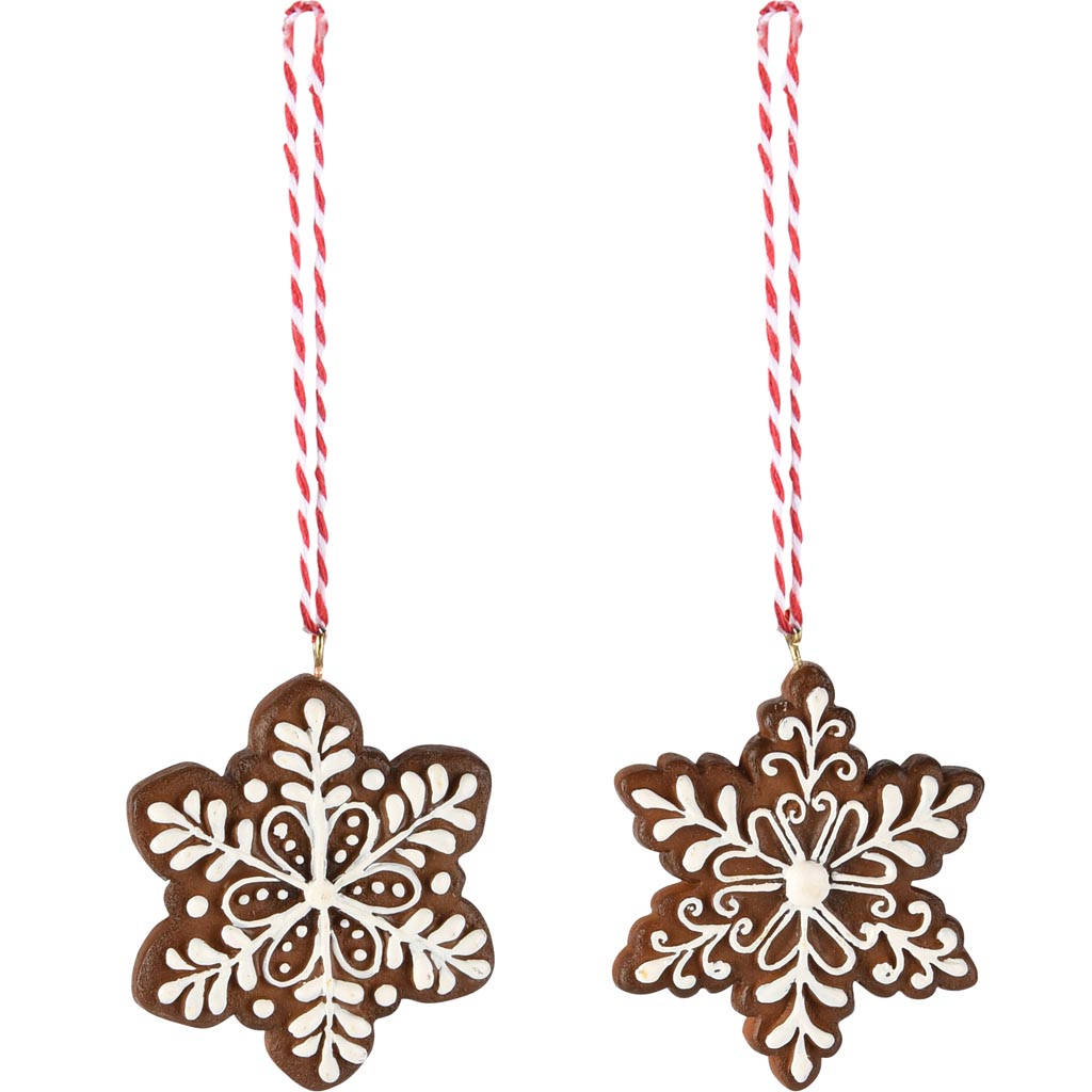 Dekoratief | Hanger sneeuwvlokje, bruin/wit, resina, 6x6x1cm, set van 2 stuks | A255735